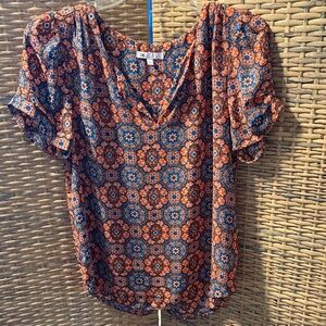 DR2 Women's Blouse in Orange and Blue Bohemian Pattern